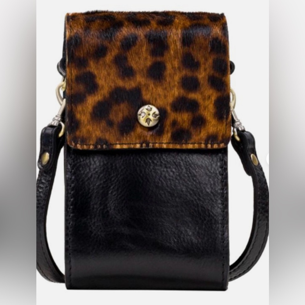 Patricia Nash small Rivalta Crossbody Bag Leather Phone Case Black Leopard